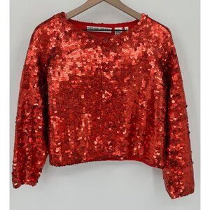 Michael Simon Red Sequin Blazer Cardigan Women Medium Vintage Party Costume Even